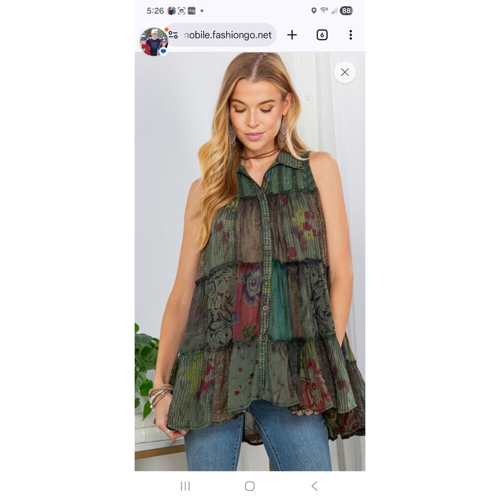 Young threads boho patchwork tank sleeveless top … - image 2